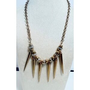 Ethel & Myrtle Gold Tone Spike Bib Necklace Rhinestone Statement Jewelry